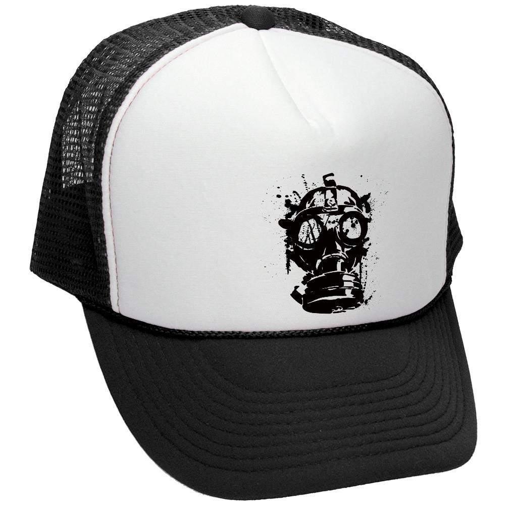 Old School Gas Mask — Black Trucker Hat — front