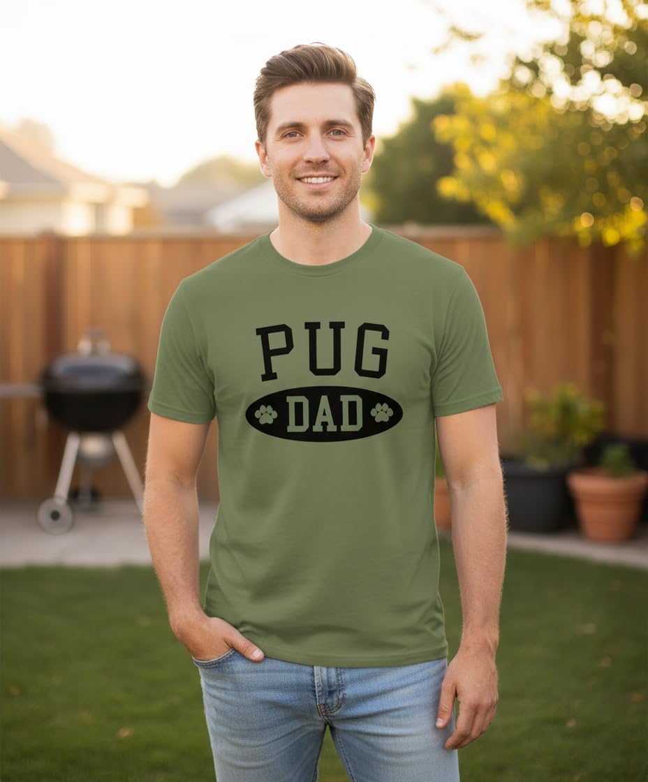 Pug Dad — Military Green T-Shirt — lifestyle 1