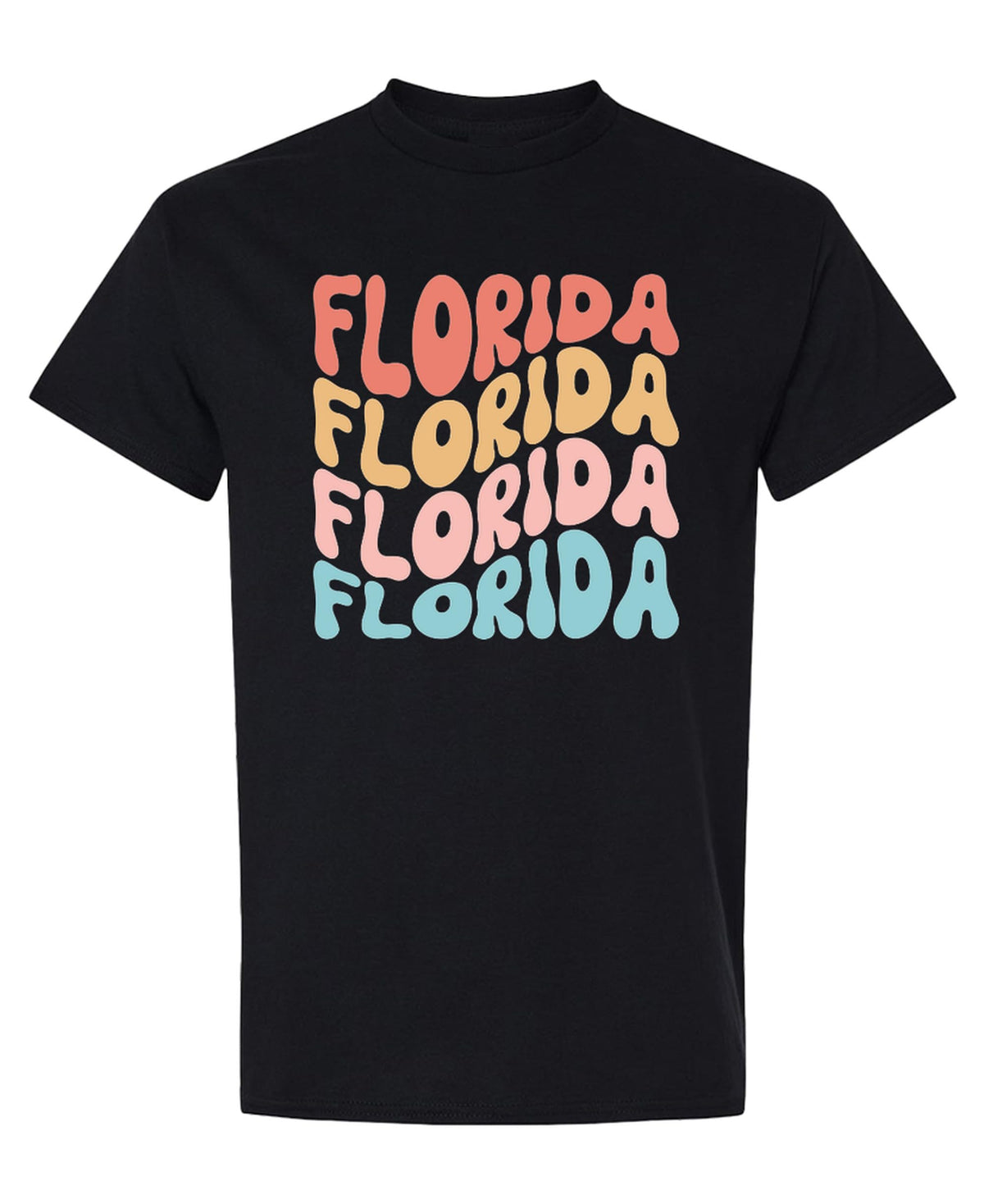 Florida Colorful Lettering — Black T-Shirt — front