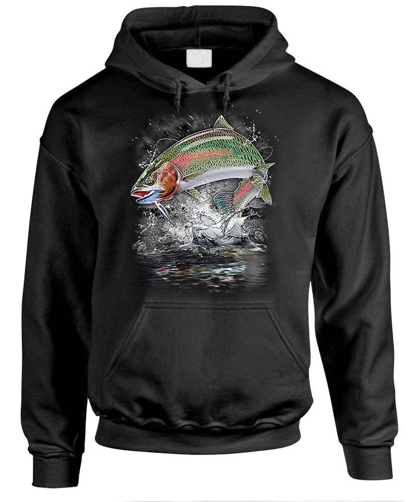 Jumping Rainbow Trout — Black Hoodie — front
