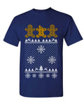 Broken Gingerbread Man Funny Ugly Christmas Sweater Design — Navy T-Shirt — front