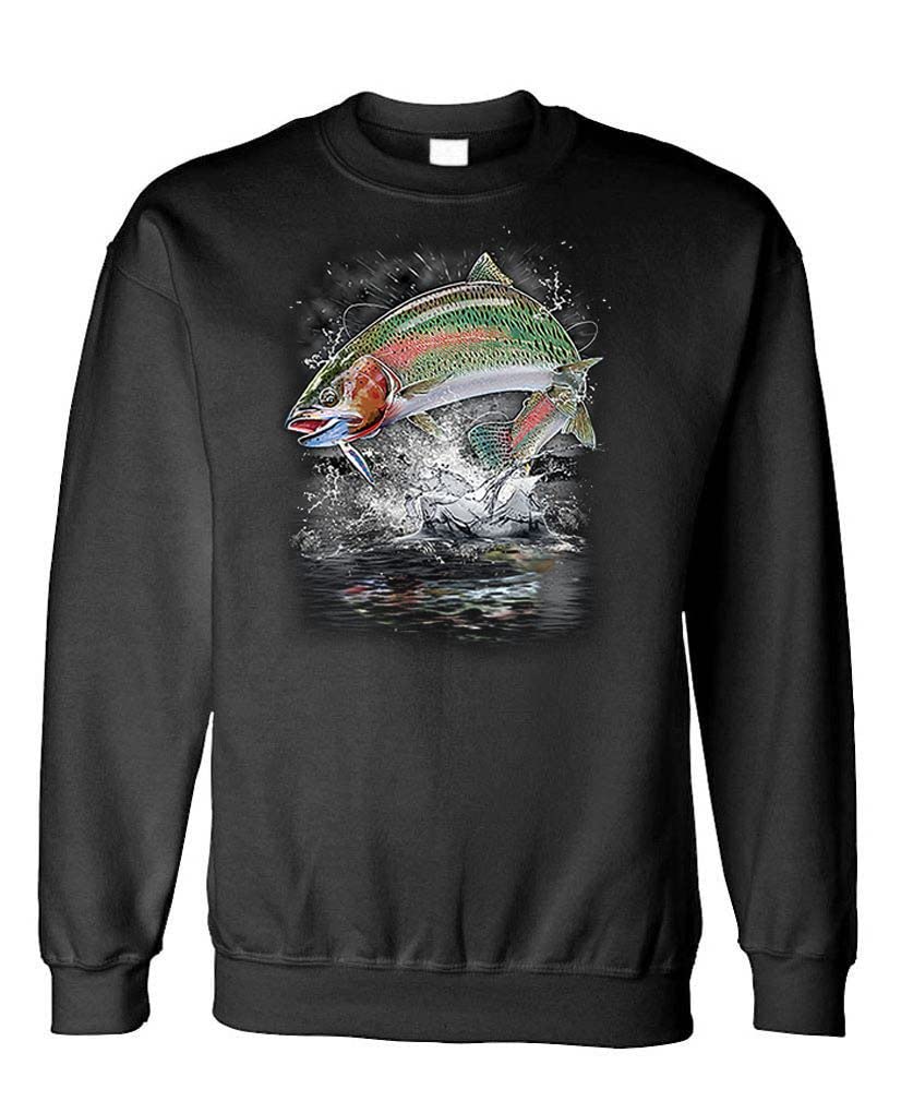 Jumping Rainbow Trout — Black Sweatshirt — front