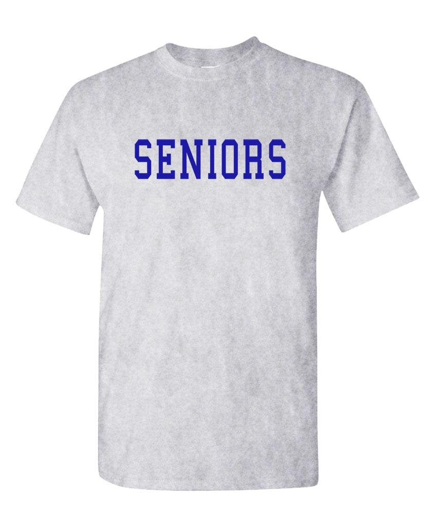 Seniors Block Letters — Sport Gray T-Shirt — front