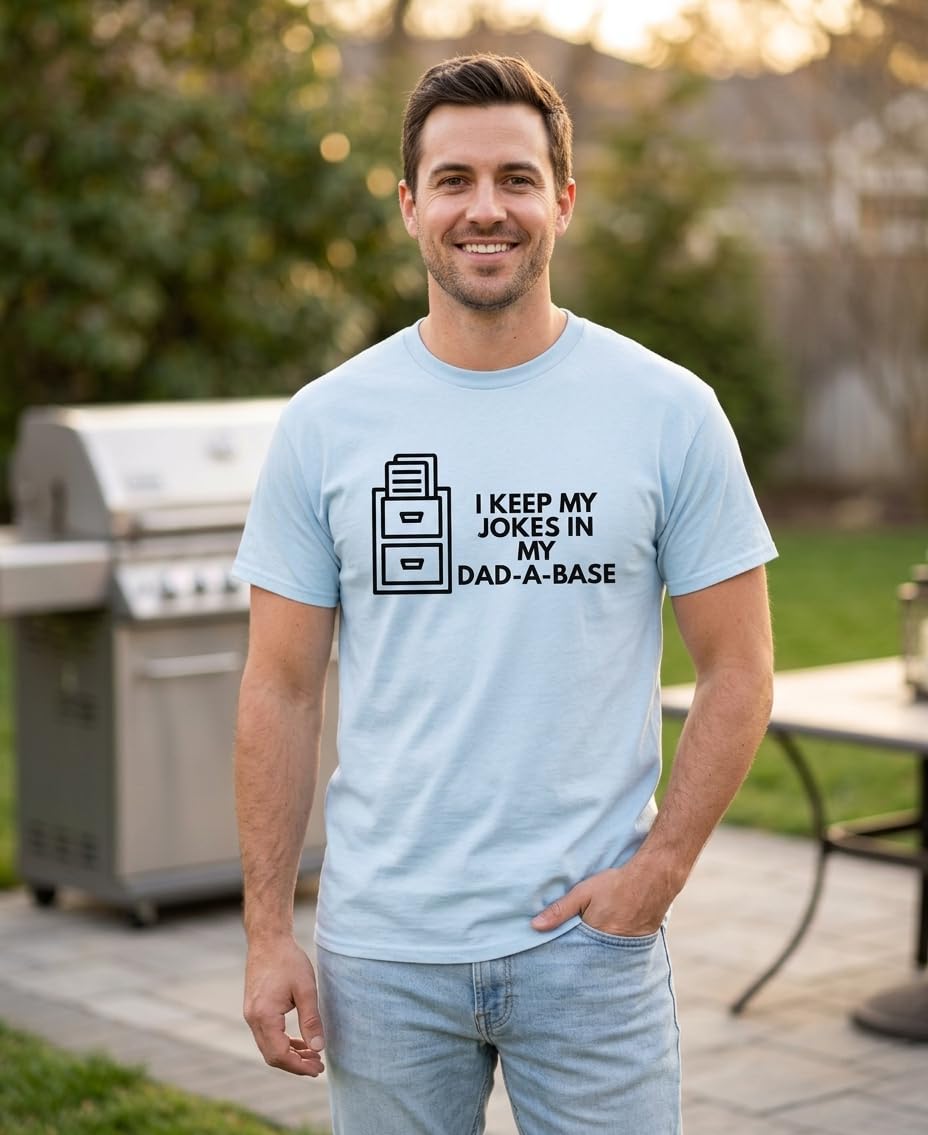 I Keep My Jokes in My Dad-A-Base — Light Blue T-Shirt — lifestyle 1