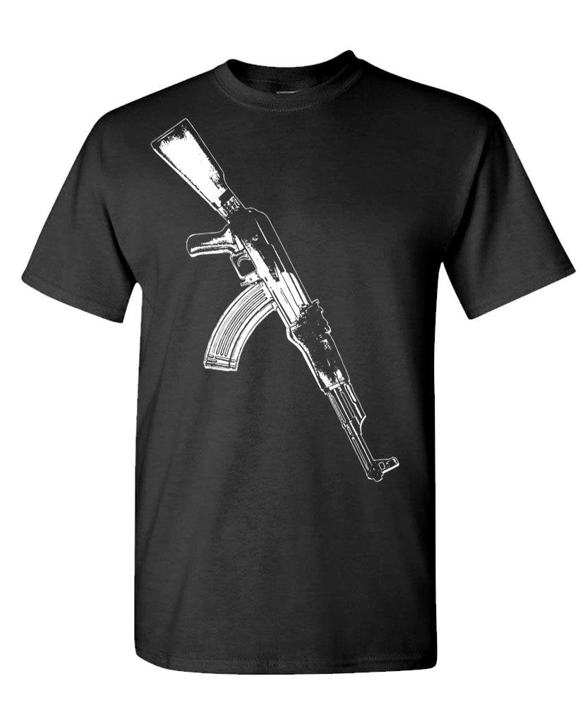 AK-47 Rifle Sketch — Black T-Shirt — front