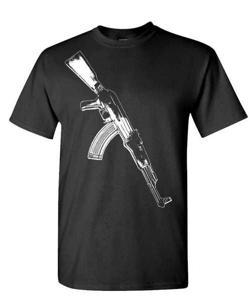 AK-47 Rifle Sketch — Black T-Shirt — front