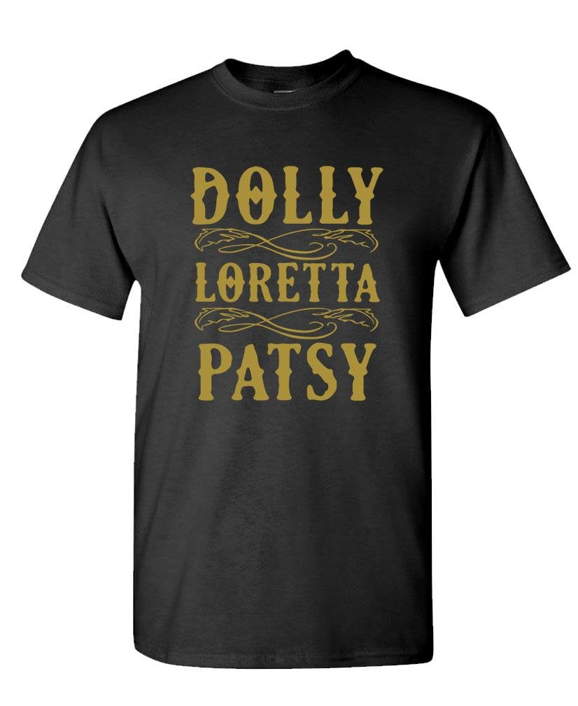 Dolly Loretta Patsy Names — Black T-Shirt — front