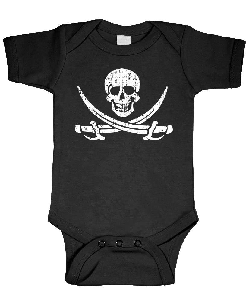 Jolly Roger Pirate — Black Infant Bodysuit — front