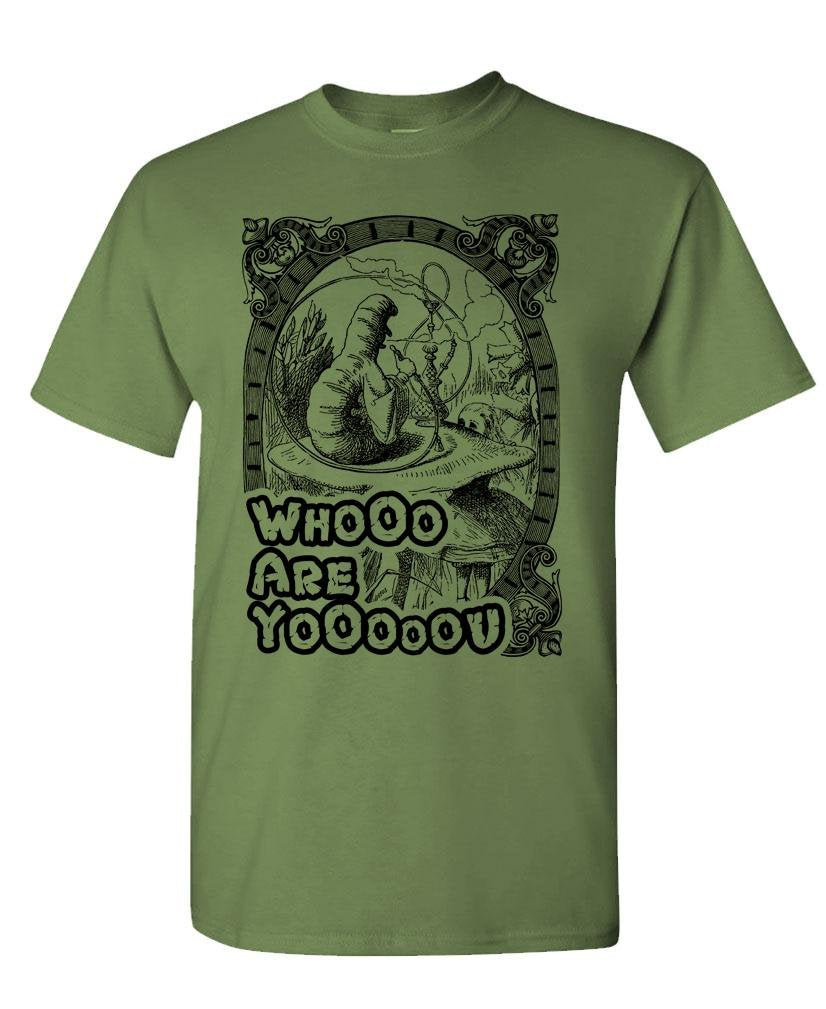Who Are You Caterpillar — Military Green T-Shirt — front