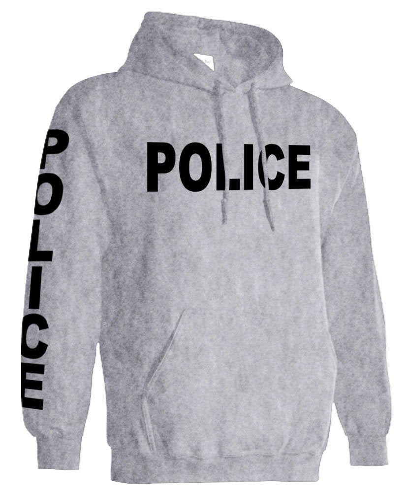 Police Front and Sleeve Lettering — Sport Gray Hoodie — front