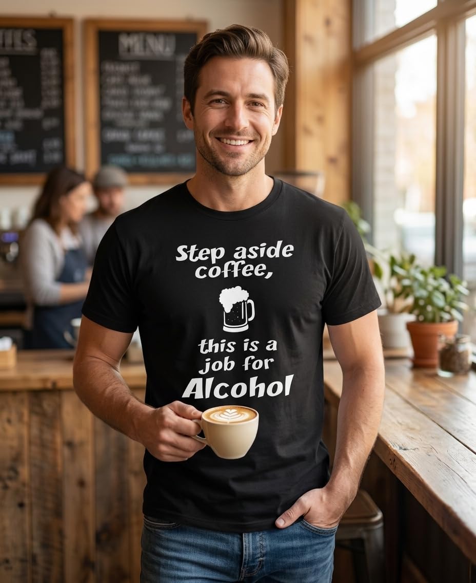 Step Aside Coffee, This Is a Job for Alcohol — Black T-Shirt — lifestyle 1
