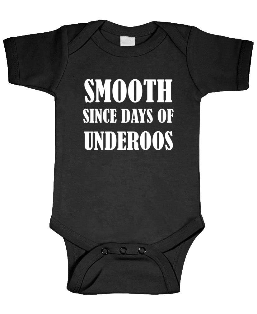 Smooth Since Days of Underoos — Black Infant Bodysuit — front