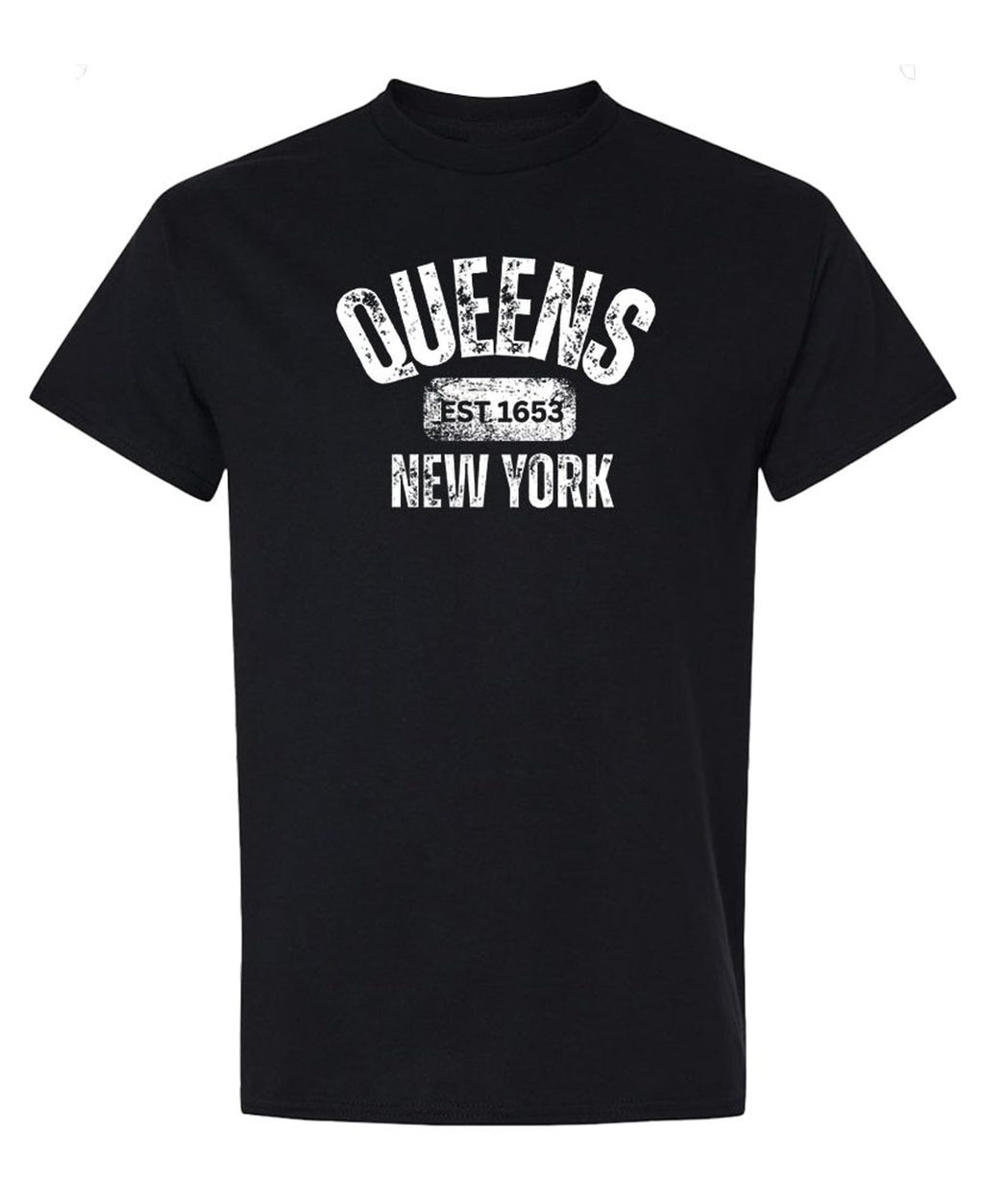 Queens New York Est. 1653 — Black T-Shirt — front