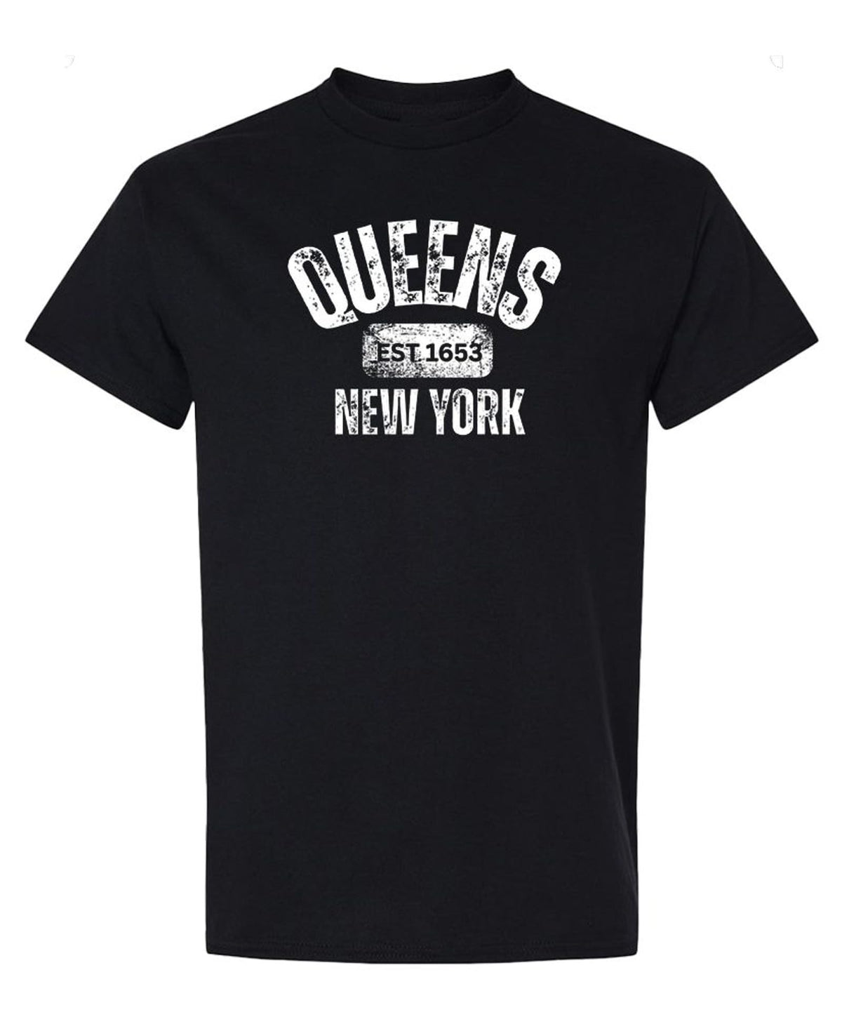 Queens New York Est. 1653 — Black T-Shirt — front