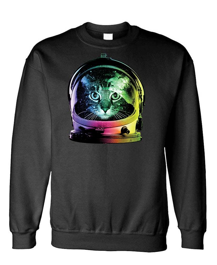 Neon Space Cat — Black Sweatshirt — front