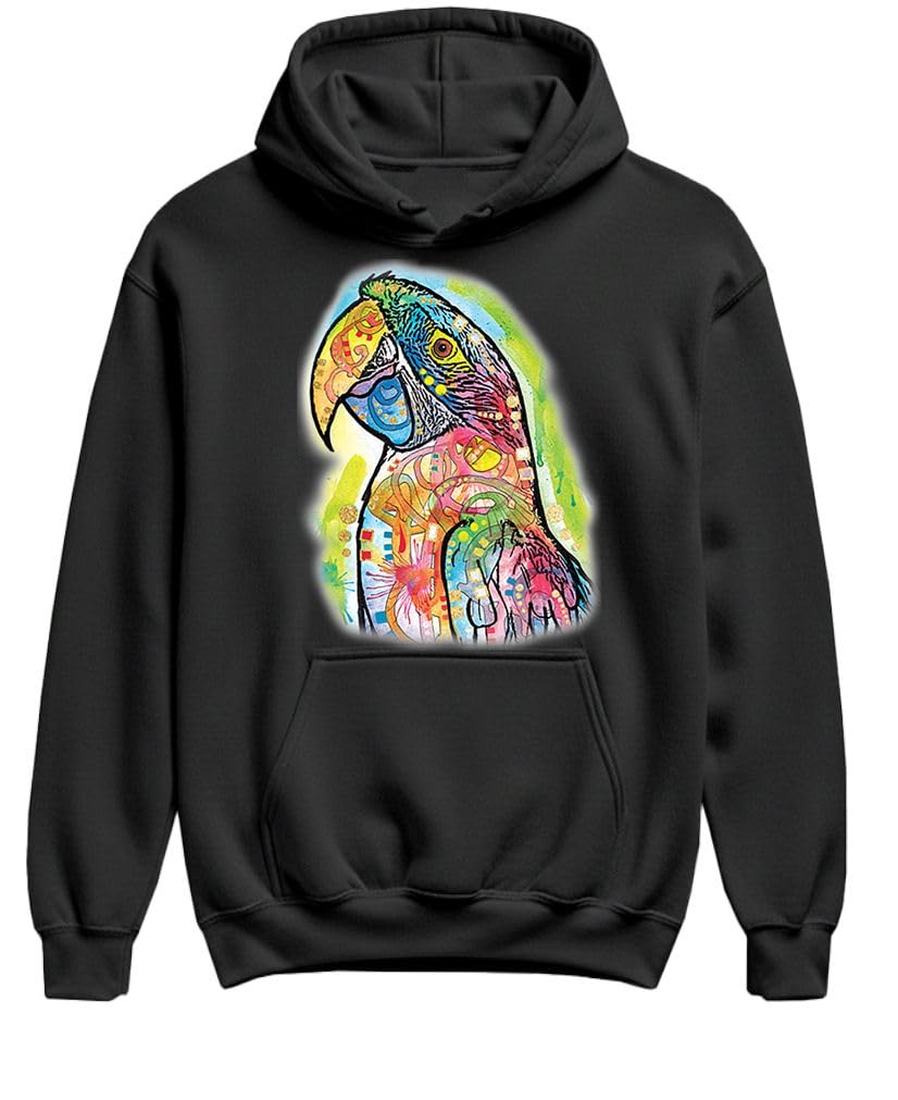 Colorful Macaw — Black Hoodie — front