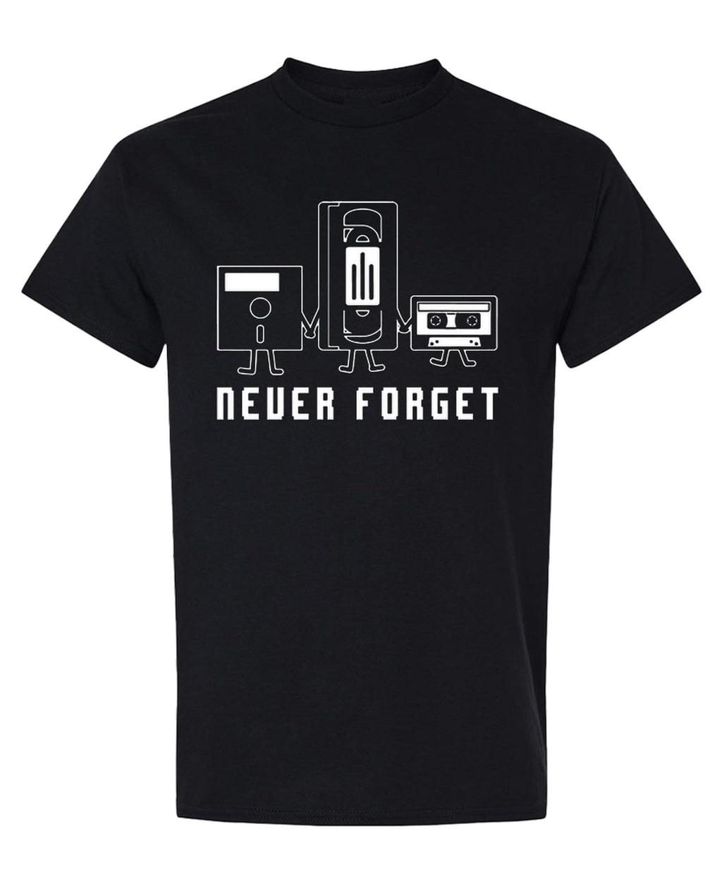Never Forget Retro Media — Black T-Shirt — front
