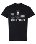 Never Forget Retro Media — Black T-Shirt — front