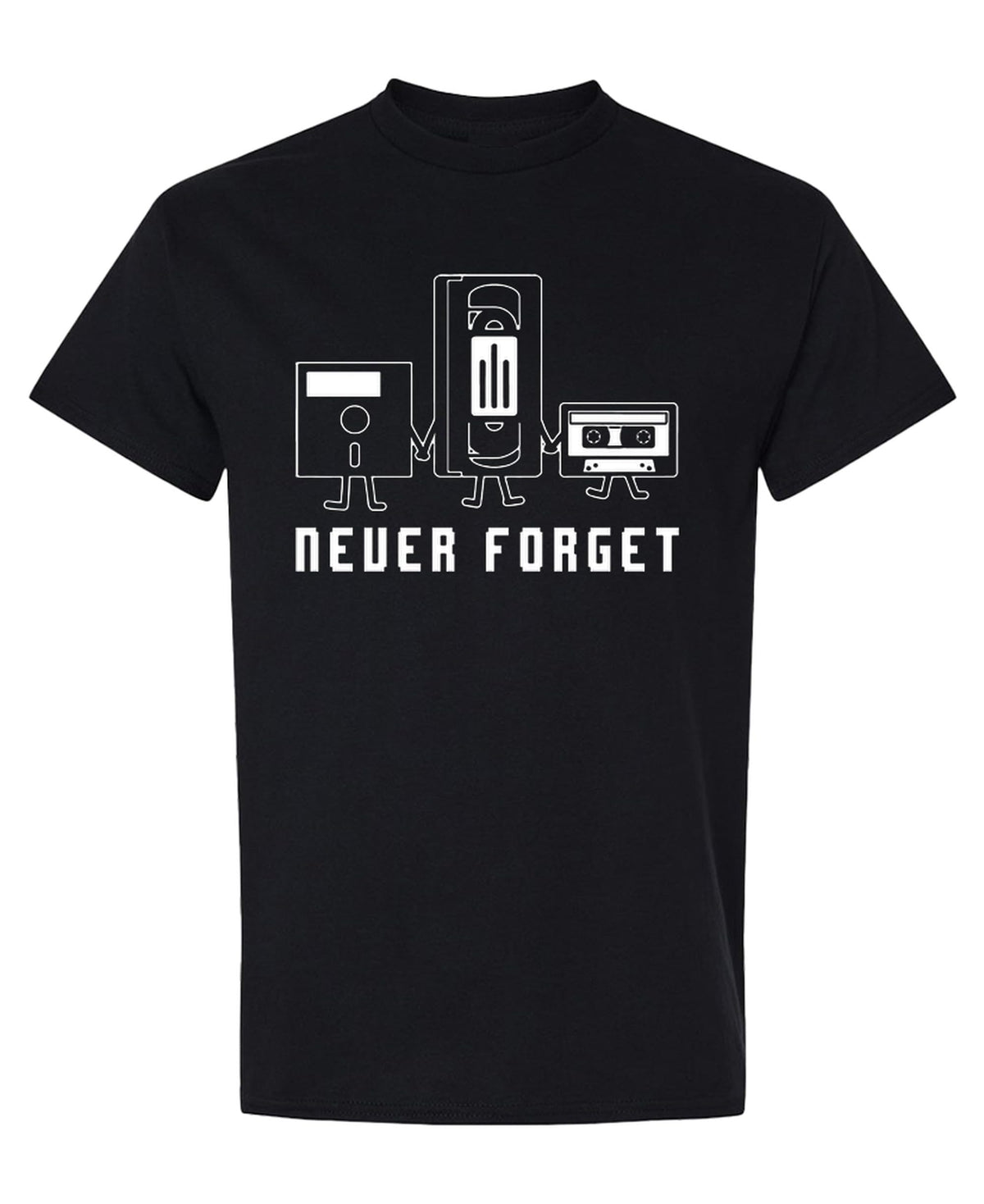 Never Forget Retro Media — Black T-Shirt — front