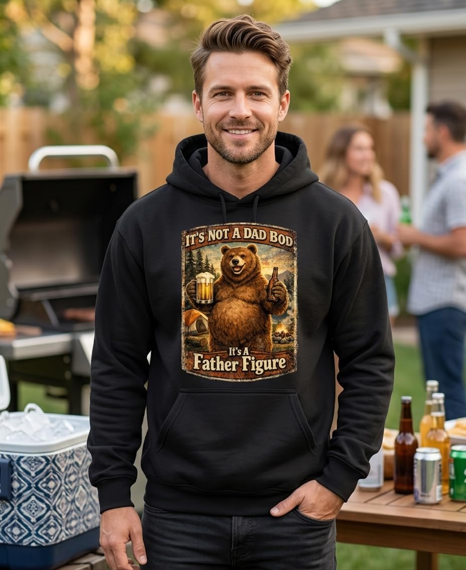 Dad Bod Father Figure — Black Hoodie — lifestyle 1