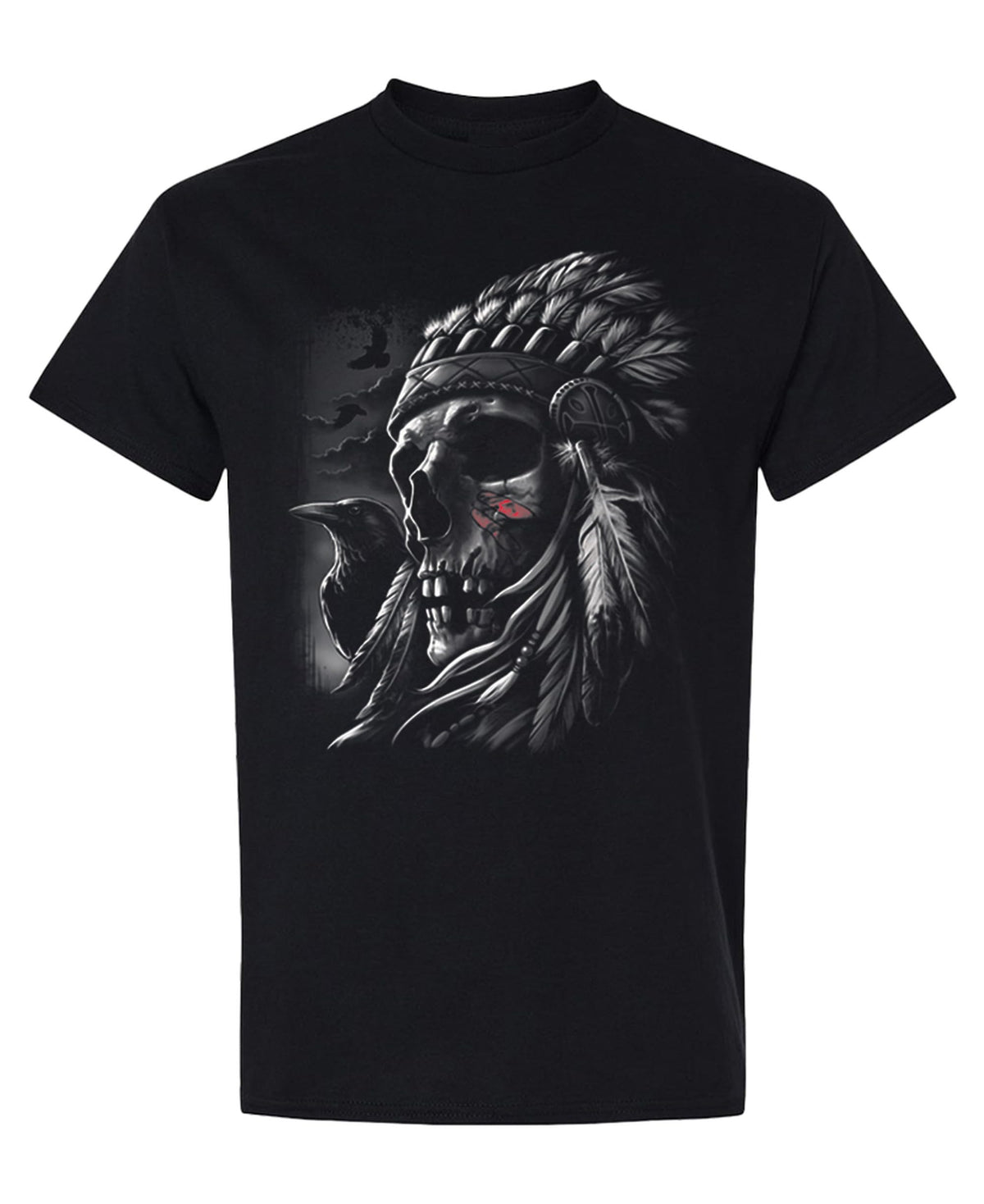 Eagle and Feathered Skull — Black T-Shirt — front