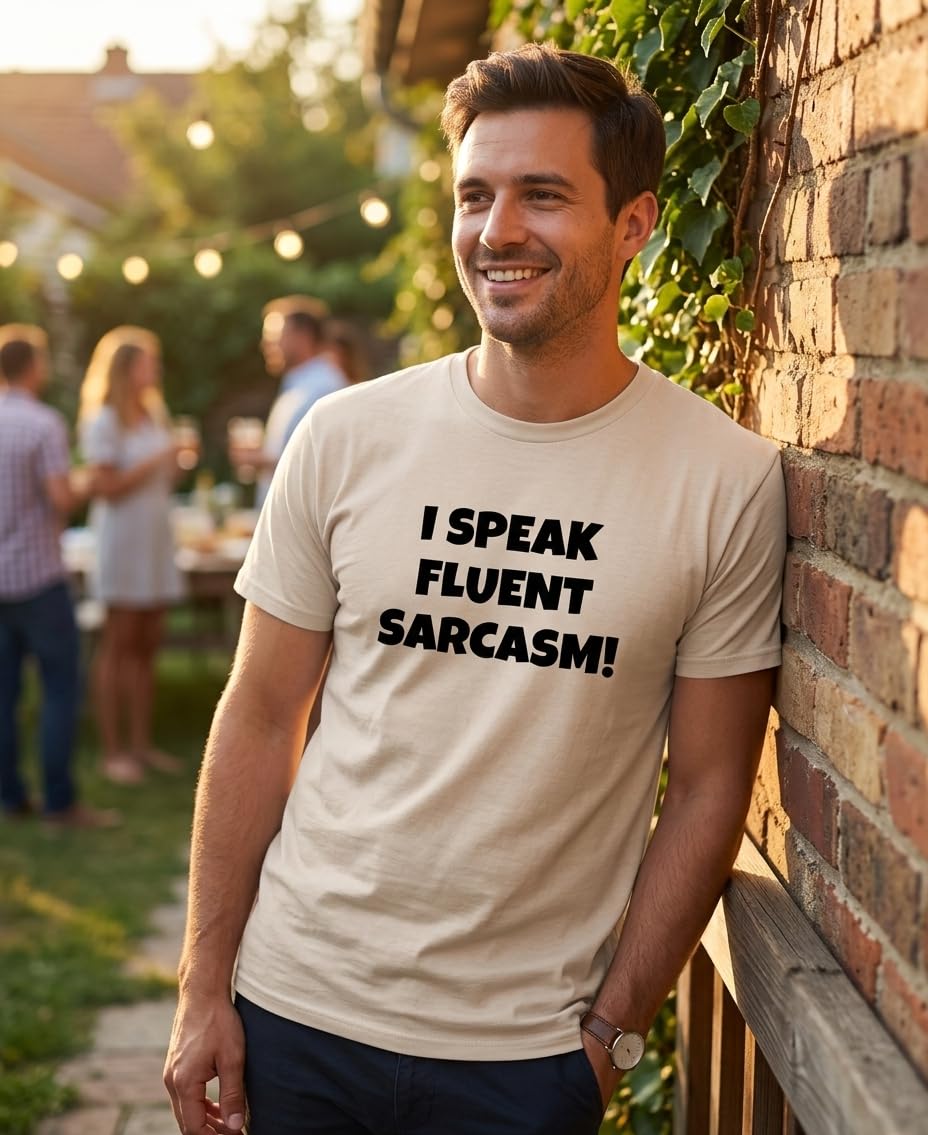 I Speak Fluent Sarcasm — Sand T-Shirt — lifestyle 2