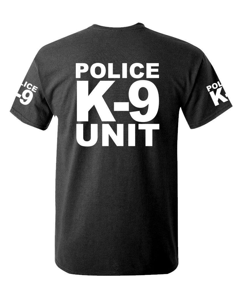 Police K-9 Unit Front and Sleeve Lettering — Black T-Shirt — back 1