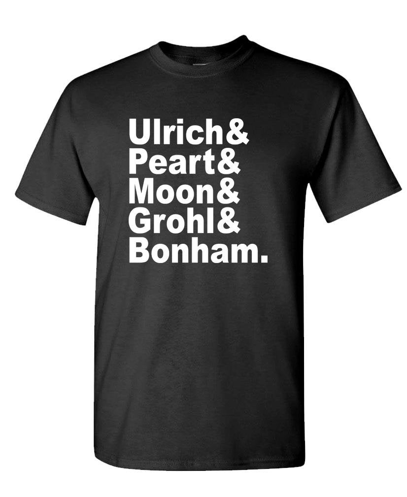 Ulrich Peart Moon Grohl Bonham Names — Black T-Shirt — front