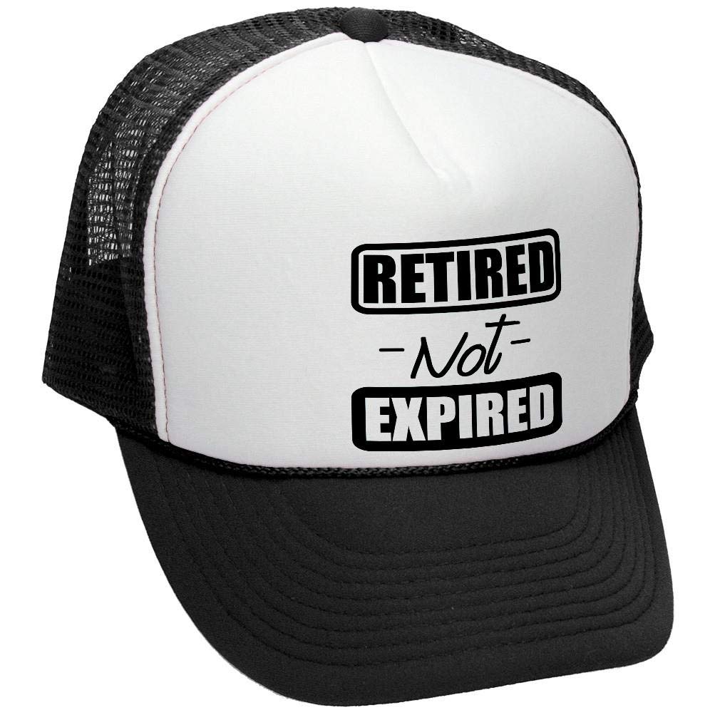 Retired Not Expired — Black Trucker Hat — front