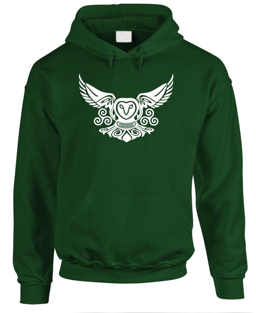 Celtic Owl — Forest Green Hoodie — front