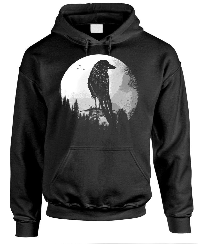 Crow and Moon — Black Hoodie — front