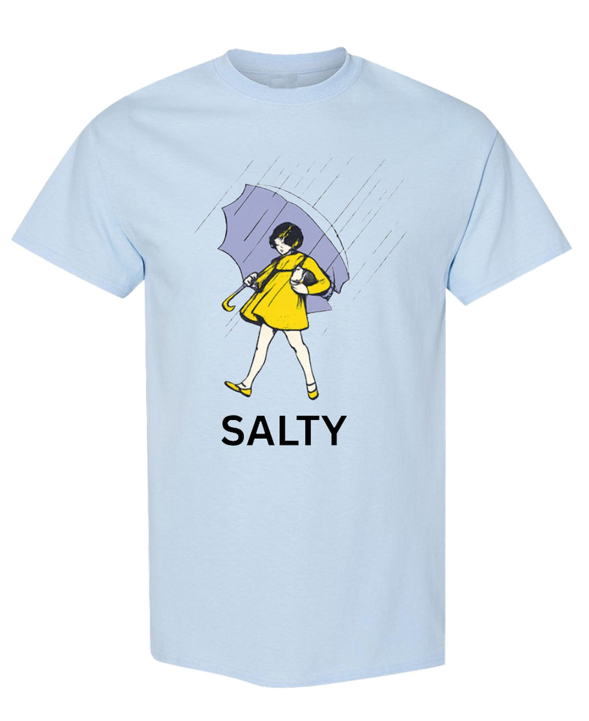 Salty Parody Tee Funny Novelty Graphic — Light Blue T-Shirt — front