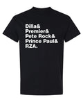 Dilla Premier Pete Rock Prince Paul RZA Names — Black T-Shirt — front