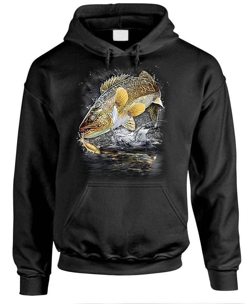 Jumping Walleye — Black Hoodie — front