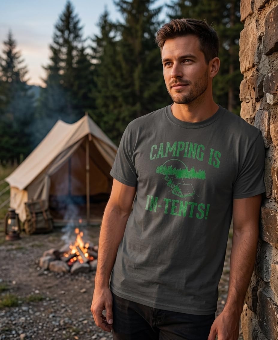 Camping Is In-Tents — Charcoal T-Shirt — lifestyle 2