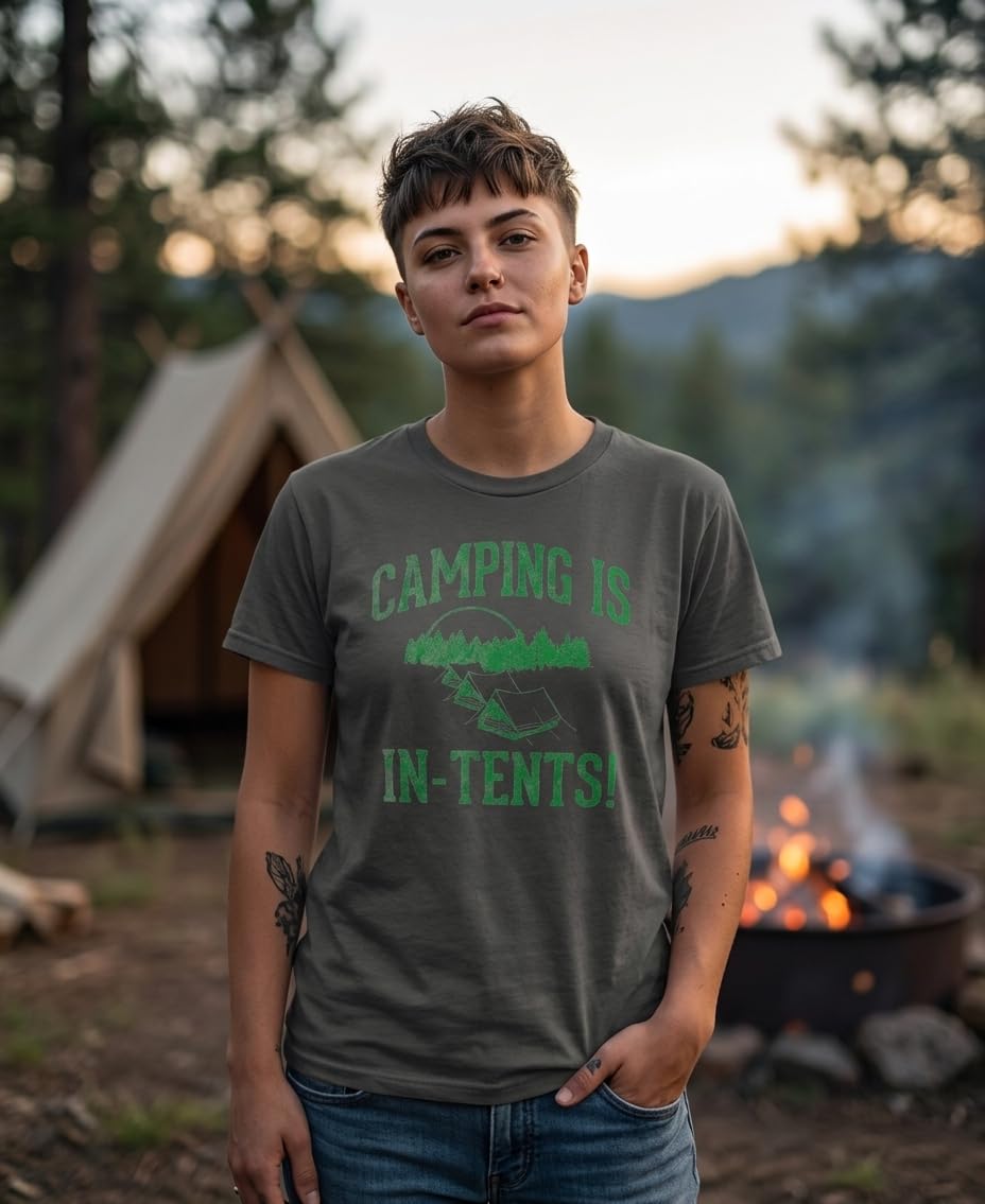 Camping Is In-Tents — Charcoal T-Shirt — lifestyle 1