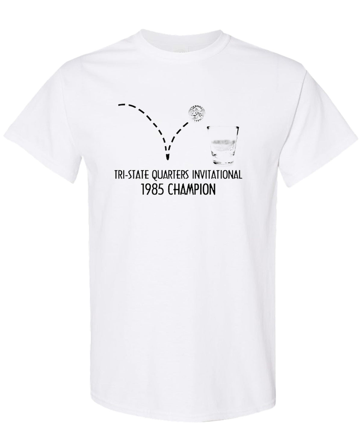 1985 Quarters Invitational Champion — White T-Shirt — front