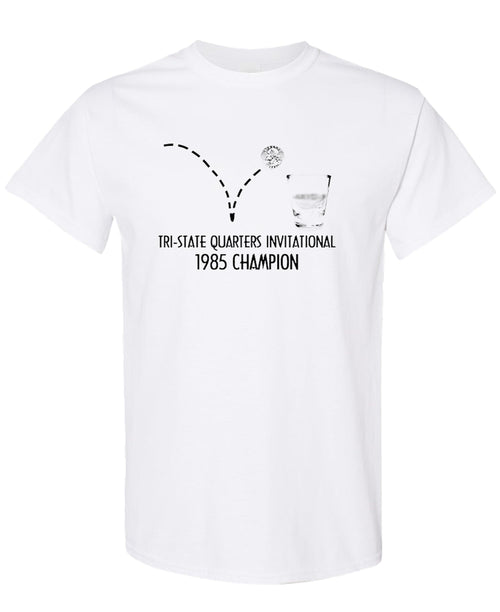 1985 Quarters Invitational Champion — White T-Shirt — front