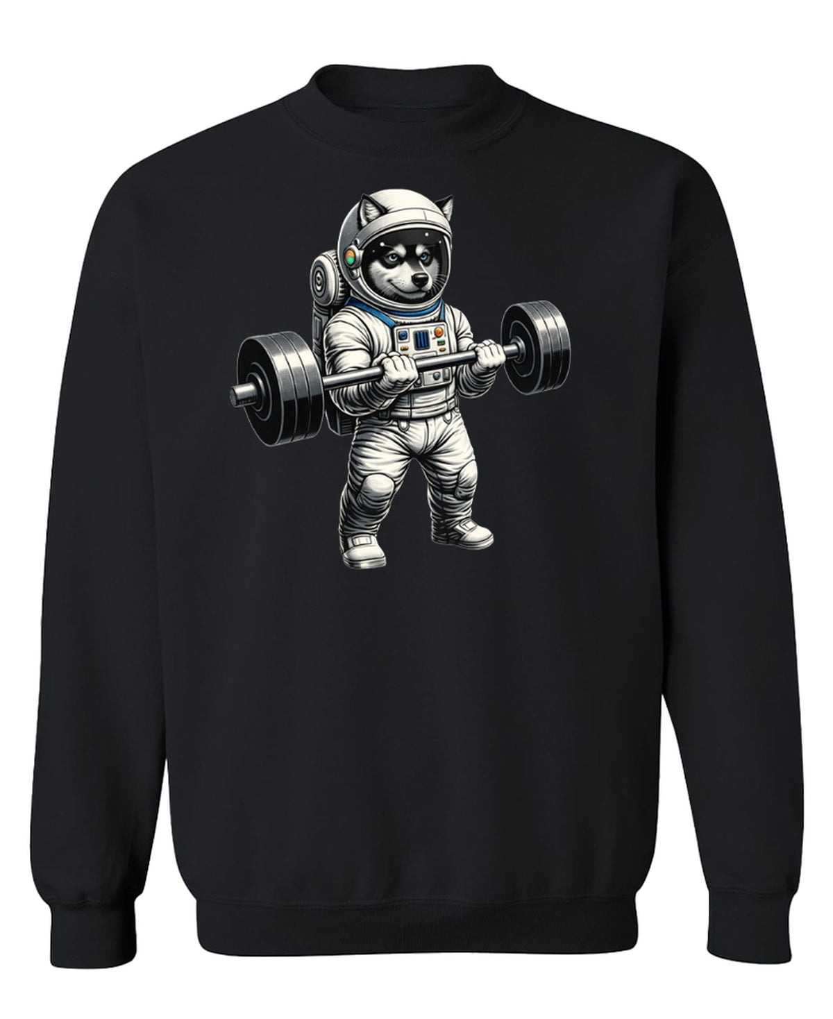 Space Dog Weightlifting — Black Sweatshirt — front