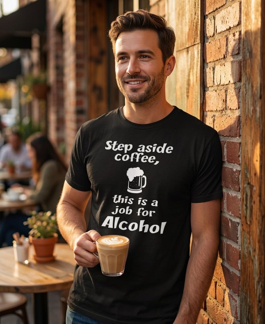 Step Aside Coffee, This Is a Job for Alcohol — Black T-Shirt — lifestyle 2