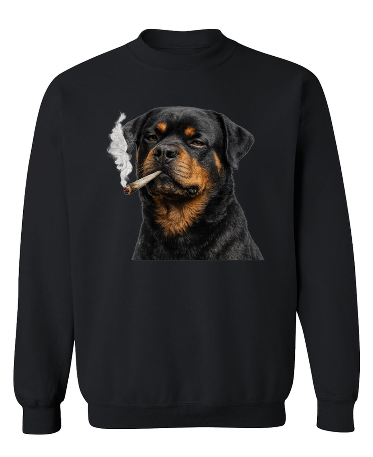 Rottweiler Smoking Weed — Black Sweatshirt — front