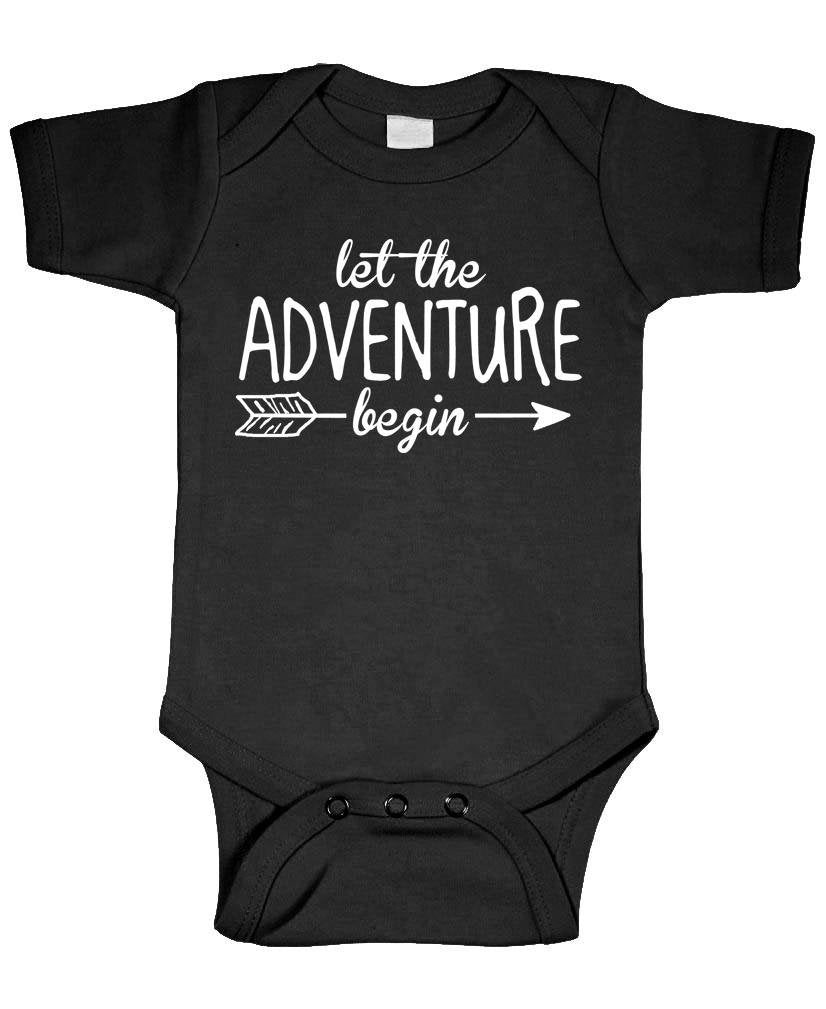 Let the Adventure Begin — Black Infant Bodysuit — front