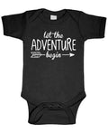 Let the Adventure Begin — Black Infant Bodysuit — front