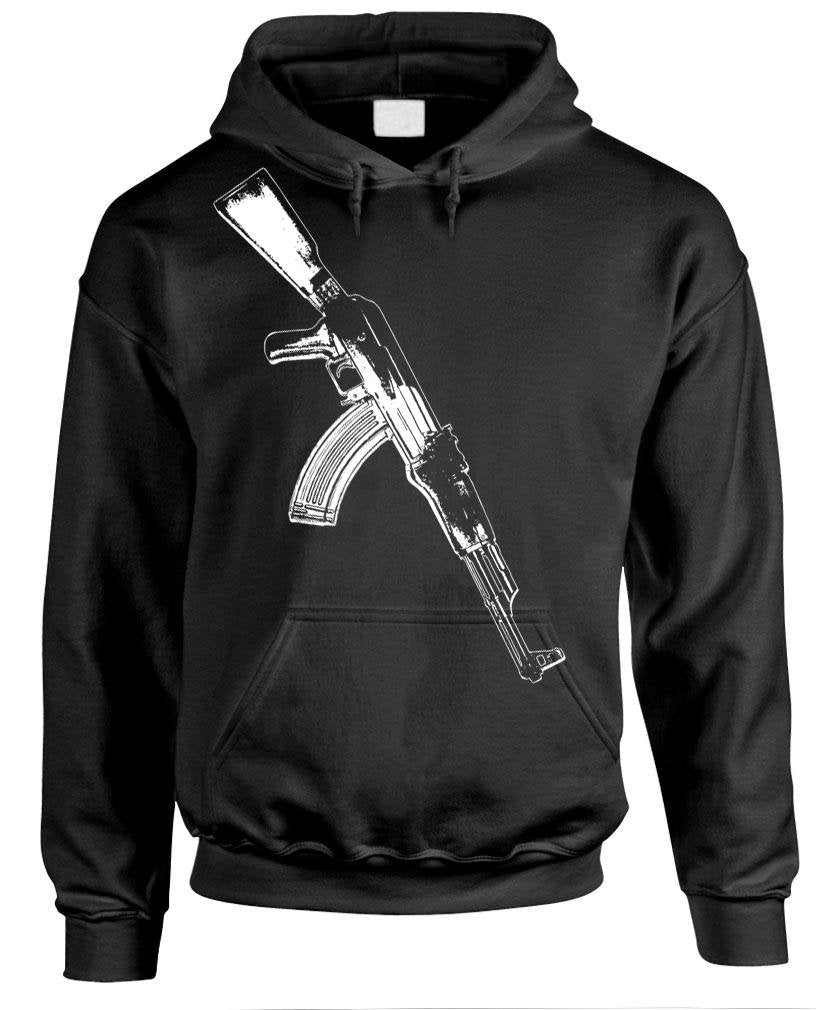 AK-47 Rifle Sketch — Black Hoodie — front
