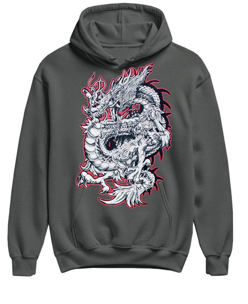 Crimson Dragon — Charcoal Hoodie — front
