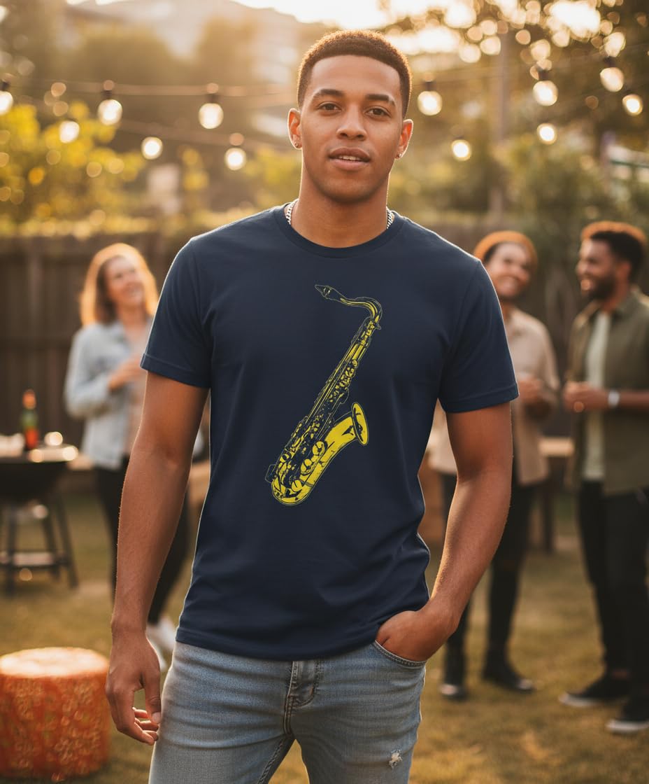 Golden Saxophone — Navy T-Shirt — lifestyle 1
