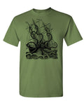 Kraken and Sailing Ship — Military Green T-Shirt — front