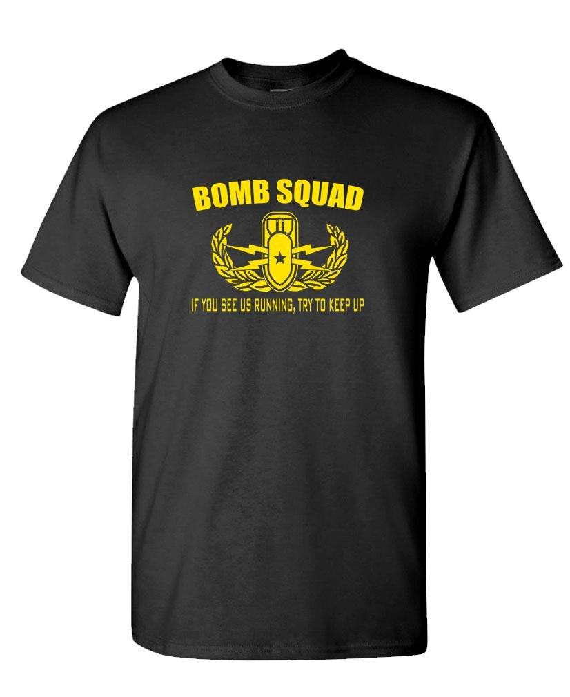Bomb Squad Running Joke — Black T-Shirt — front