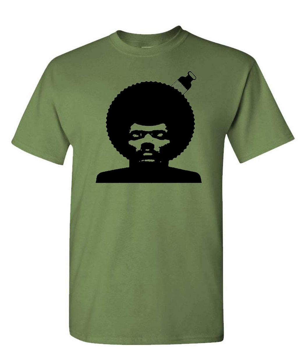 Afro Face and Pick — Military Green T-Shirt — front