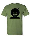 Afro Face and Pick — Military Green T-Shirt — front
